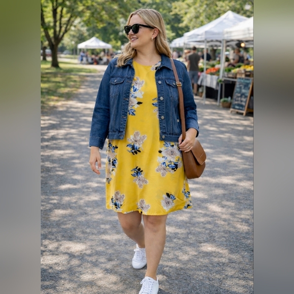 Ava & Viv Dresses & Skirts - Ava & Viv Yellow Floral Dress Size XL Tie Sleeve Shift Lightweight Spring Summer